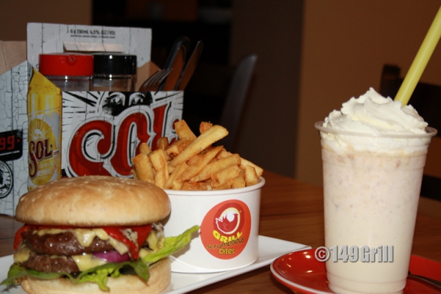 Double Beef Burger, Beef Burger, Fries and Dessert Shake
